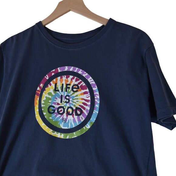 Life is Good Crusher Tee Tie-Dye Circle Graphic Navy Blue Women’s Medium - Picture 2 of 8